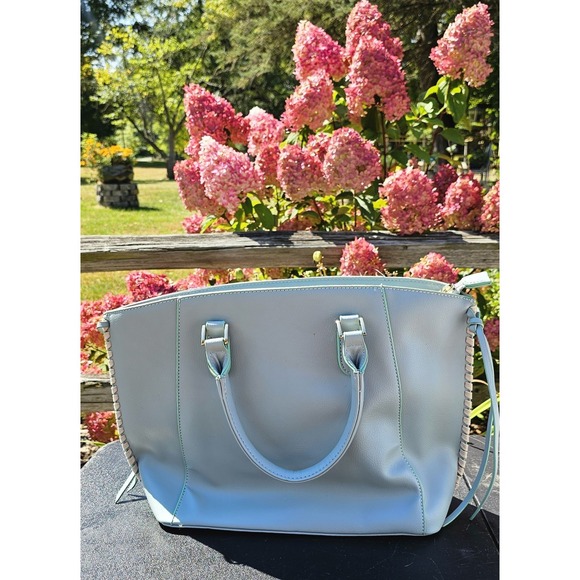 Mode Luxe Light Blue Satchel Handbag Purse - Vegan Leather - Picture 12 of 15